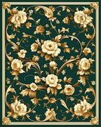 Elegant Gold Floral Vine Pattern Rug