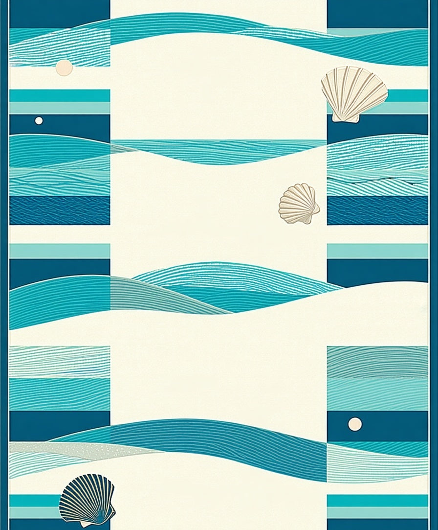 Coastal Waves Shells Motif Rug