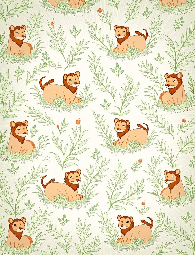 Cute Lion Cubs In Greenery Pattern Rug