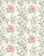Delicate Pink Floral Leaf Pattern Rug