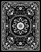 Ornate Floral Patterned Black White Rug