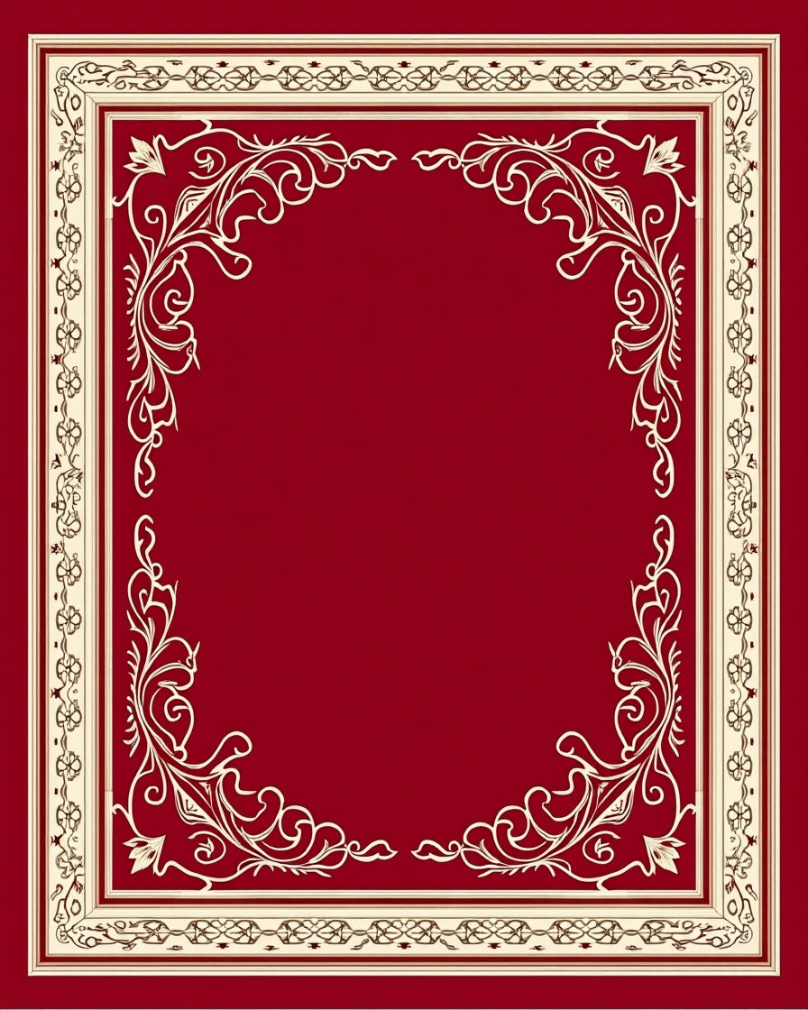 Vibrant Red Floral Vine Border Rug