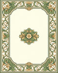 Elegant Green Gold Floral Border Rug