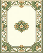 Elegant Green Gold Floral Border Rug