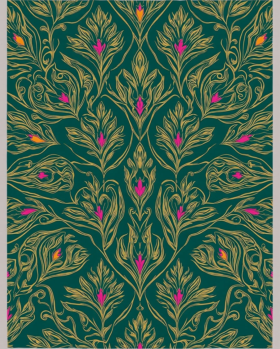 Emerald Green Floral Scroll Pattern Rug