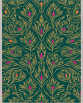 Emerald Green Floral Scroll Pattern Rug