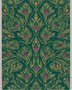 Emerald Green Floral Scroll Pattern Rug