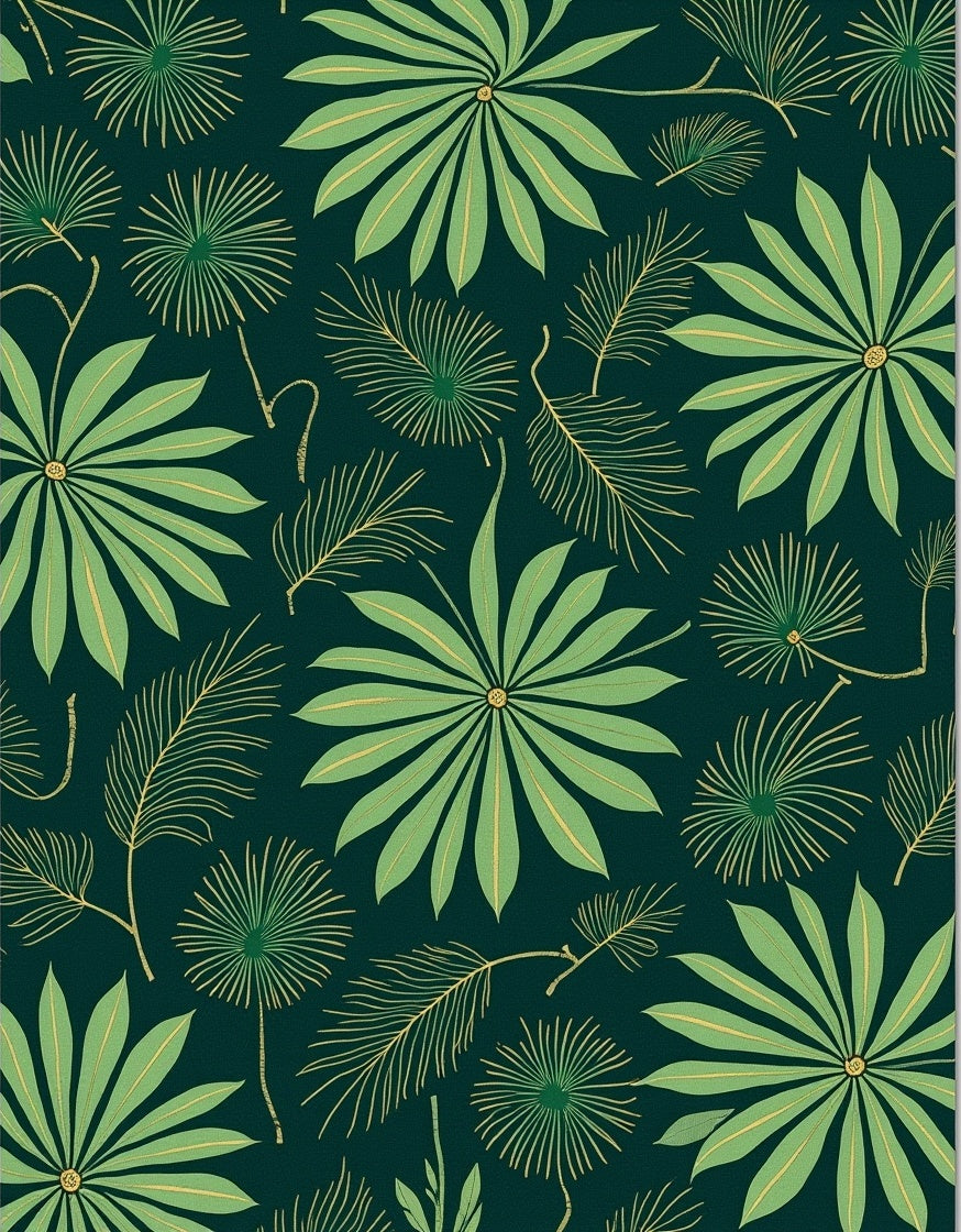 Leafy Botanical Pattern With Gold Accents Rug