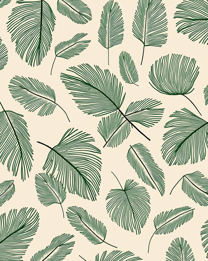 Green Leaf Patterned Contemporary Rug