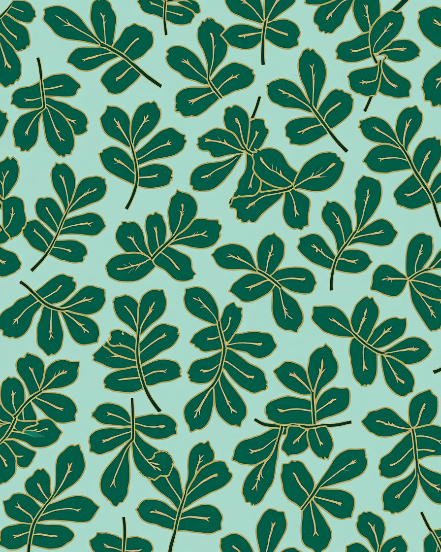 Leafy Pattern With Gold Accents Rug