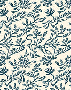 Dark Blue Leafy Vine Pattern Rug