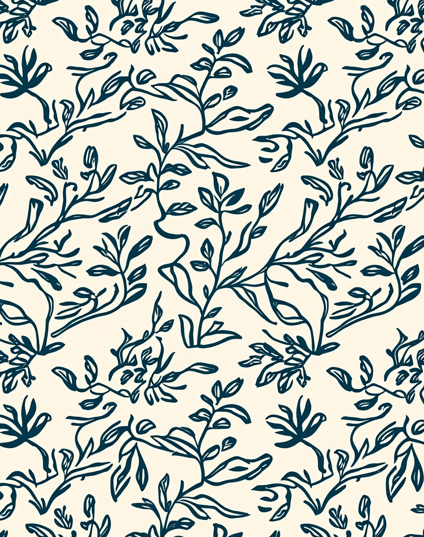 Dark Blue Leafy Vine Pattern Rug
