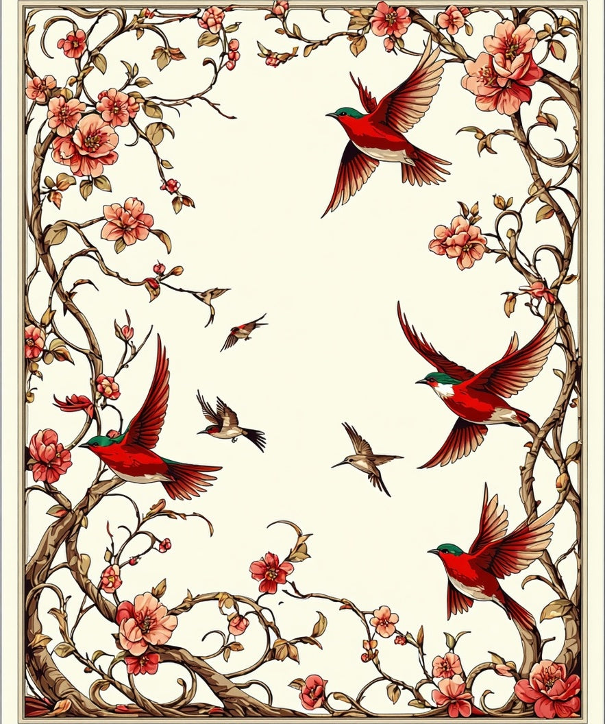 Floral Birds Nature Inspired Pattern Rug