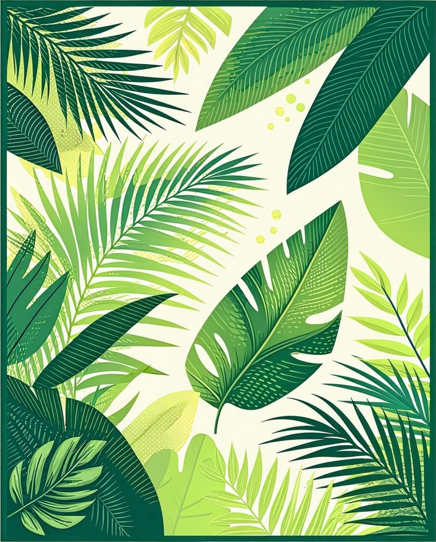 Lush Green Tropical Leaves Pattern Rug