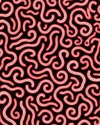 Amorphous Red Swirls Black Field Rug