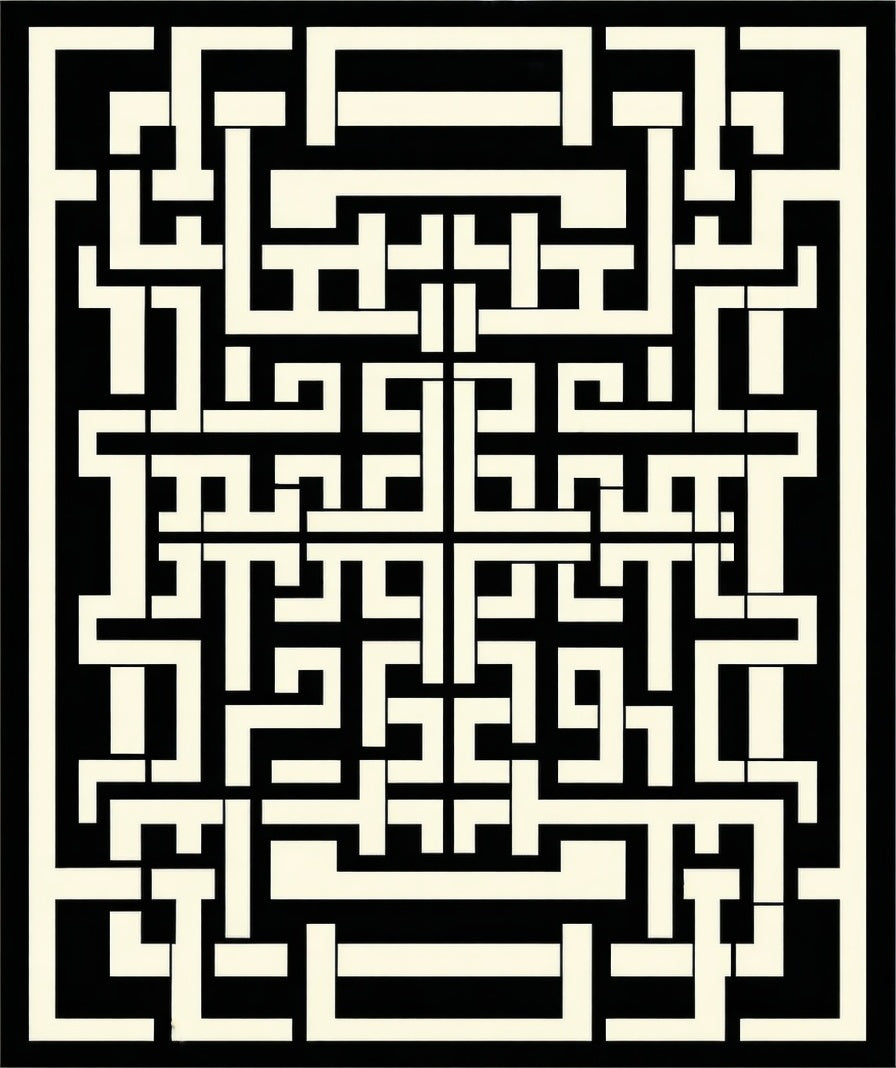 Black Cream Intricate Geometric Pattern Design Rug