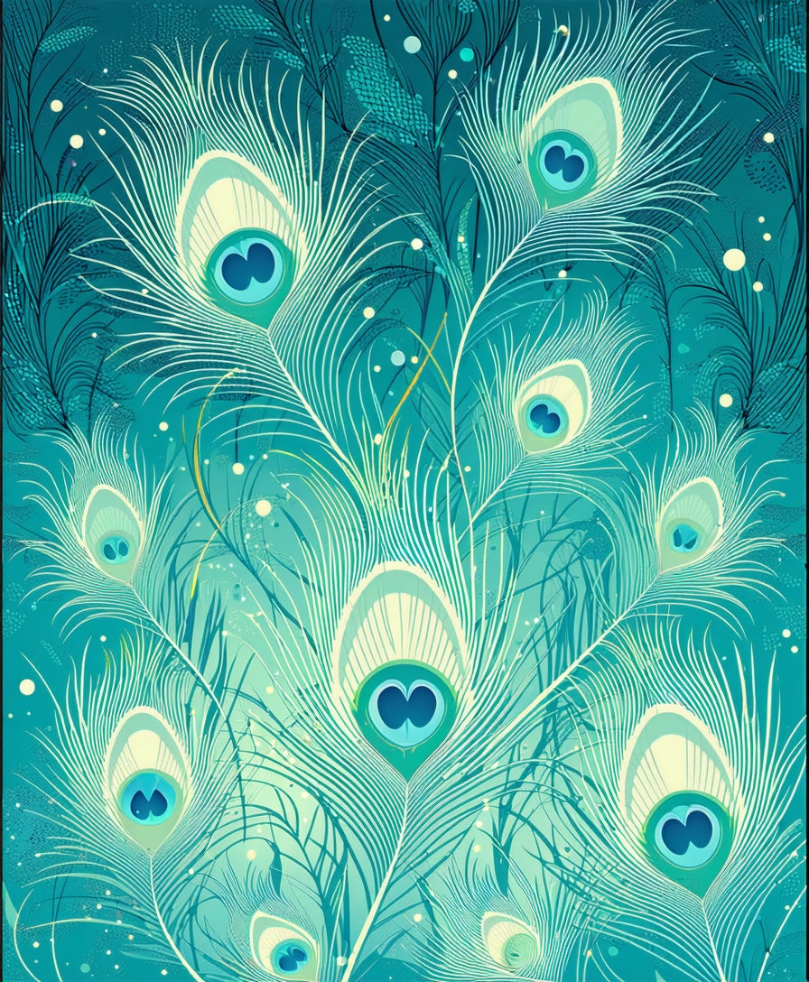 Teal Cream Peacock Feather Design Rug