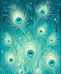 Teal Cream Peacock Feather Design Rug