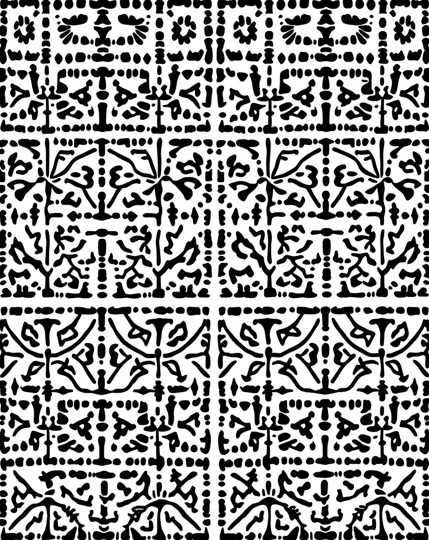 Black White Intricate Folk Pattern Rug