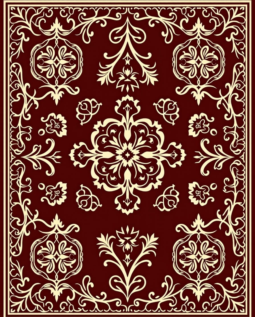 Crimson Floral Medallion Scrollwork Rug