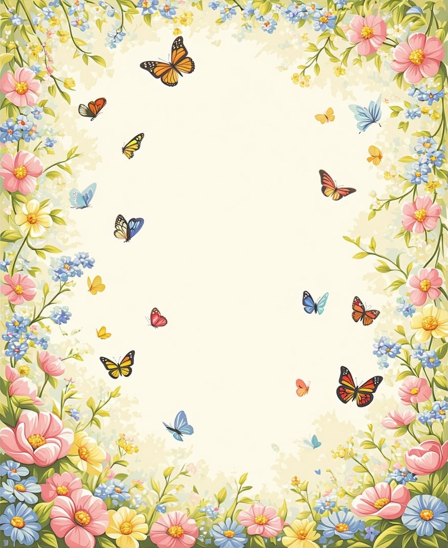 Whimsical Butterflies Flower Garden Design Rug