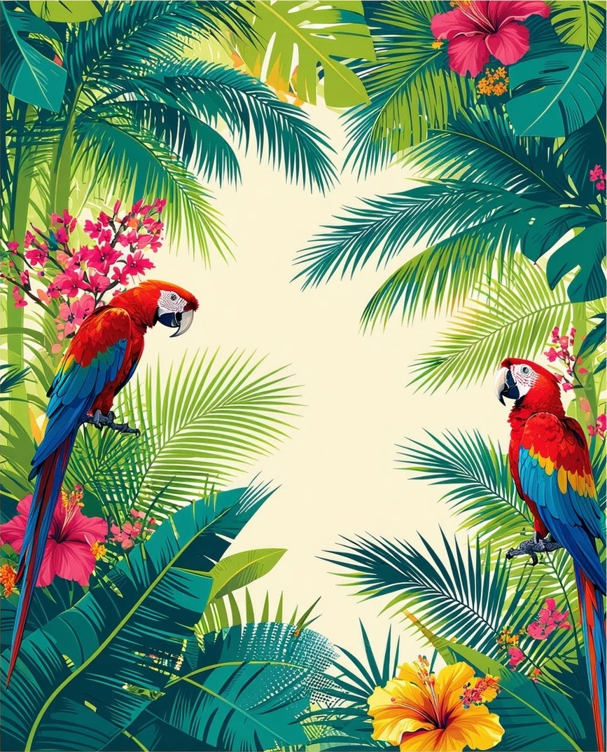 Vibrant Tropical Parrots Foliage Rug
