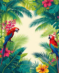 Vibrant Tropical Parrots Foliage Rug