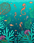 Whimsical Seahorse and Coral Reef Design Rug