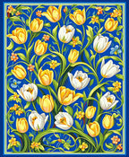 Vibrant Yellow White Tulip Pattern Rug