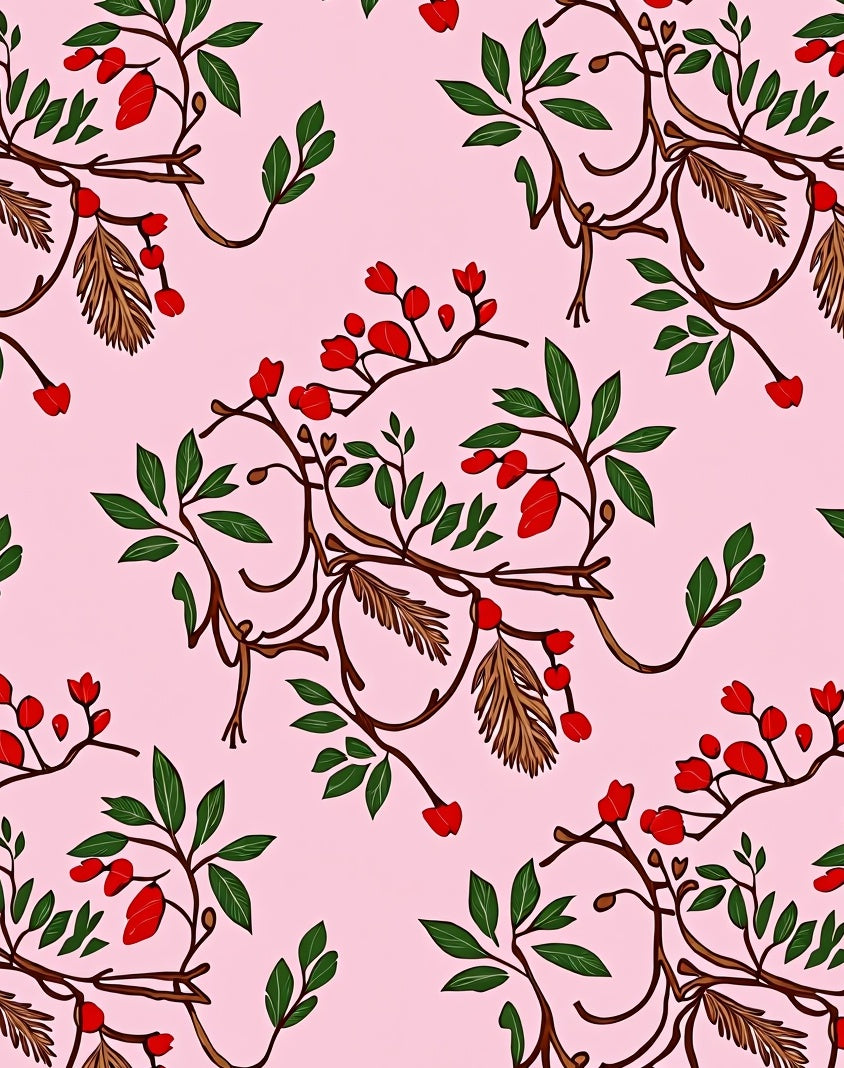 Pink Floral Berry Vine Rug