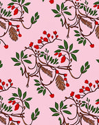 Pink Floral Berry Vine Rug