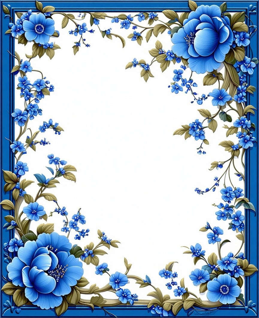 Delicate Blue Floral Vines Pattern Rug