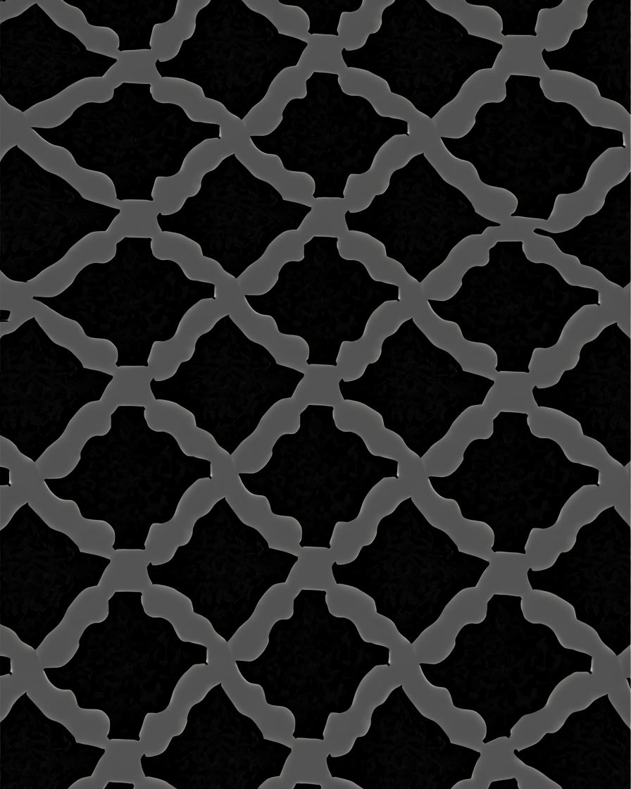 Black Gray Interlocking Geometric Pattern Rug