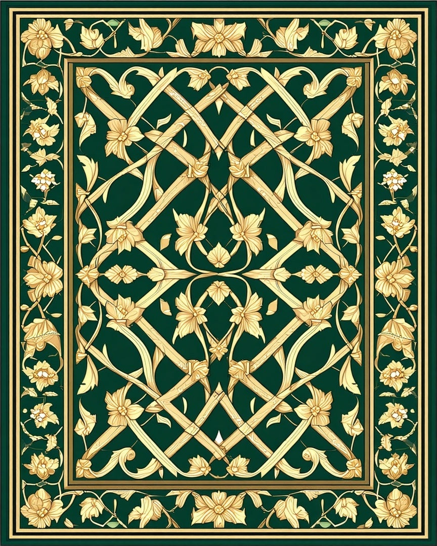 Emerald Gold Floral Lattice Rug