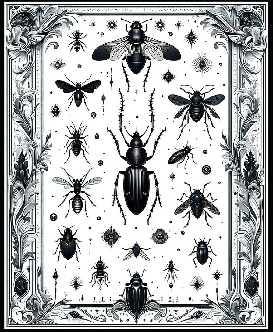 Ornate Insect Floral Pattern Rug