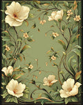 Elegant Floral Vine Green Gold Rug