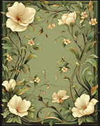 Elegant Floral Vine Green Gold Rug