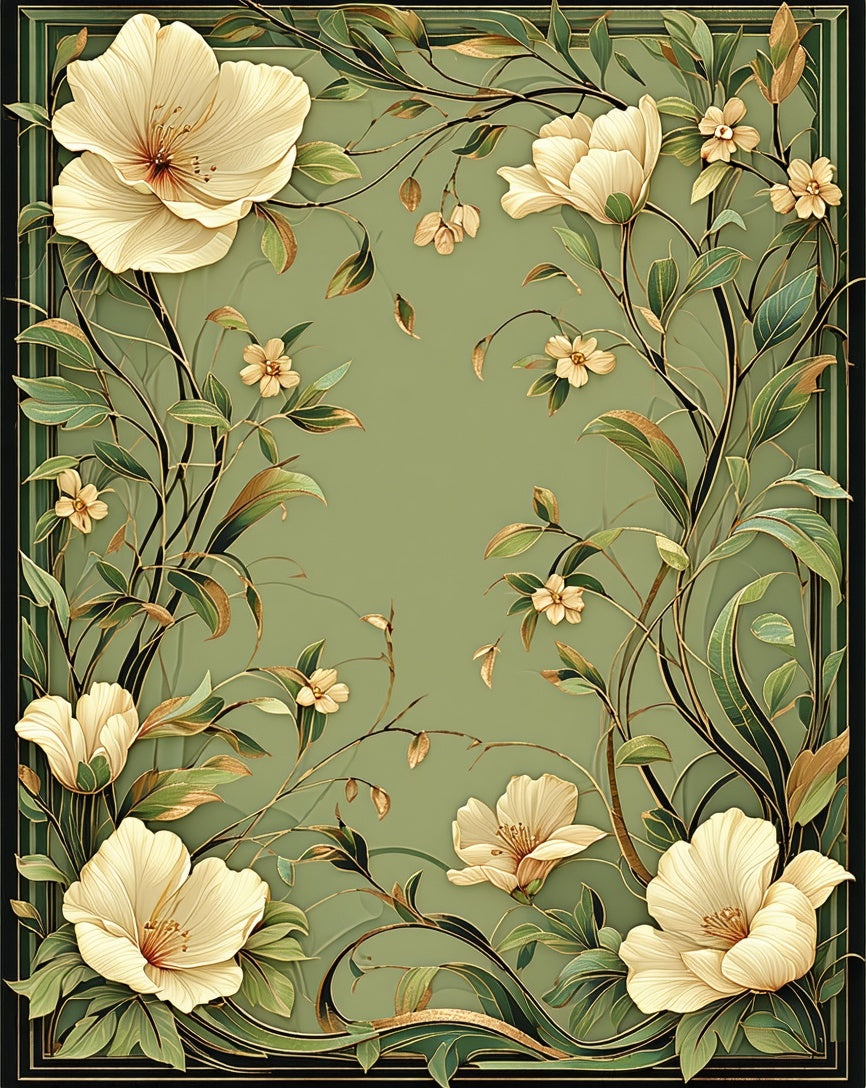 Elegant Floral Vine Green Gold Rug