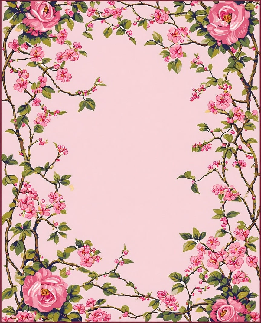 Vintage Pink Floral Branch Design Rug
