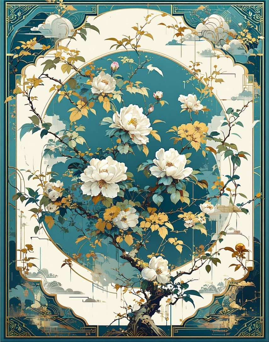 Serene Floral Branch With White Blooms Rug