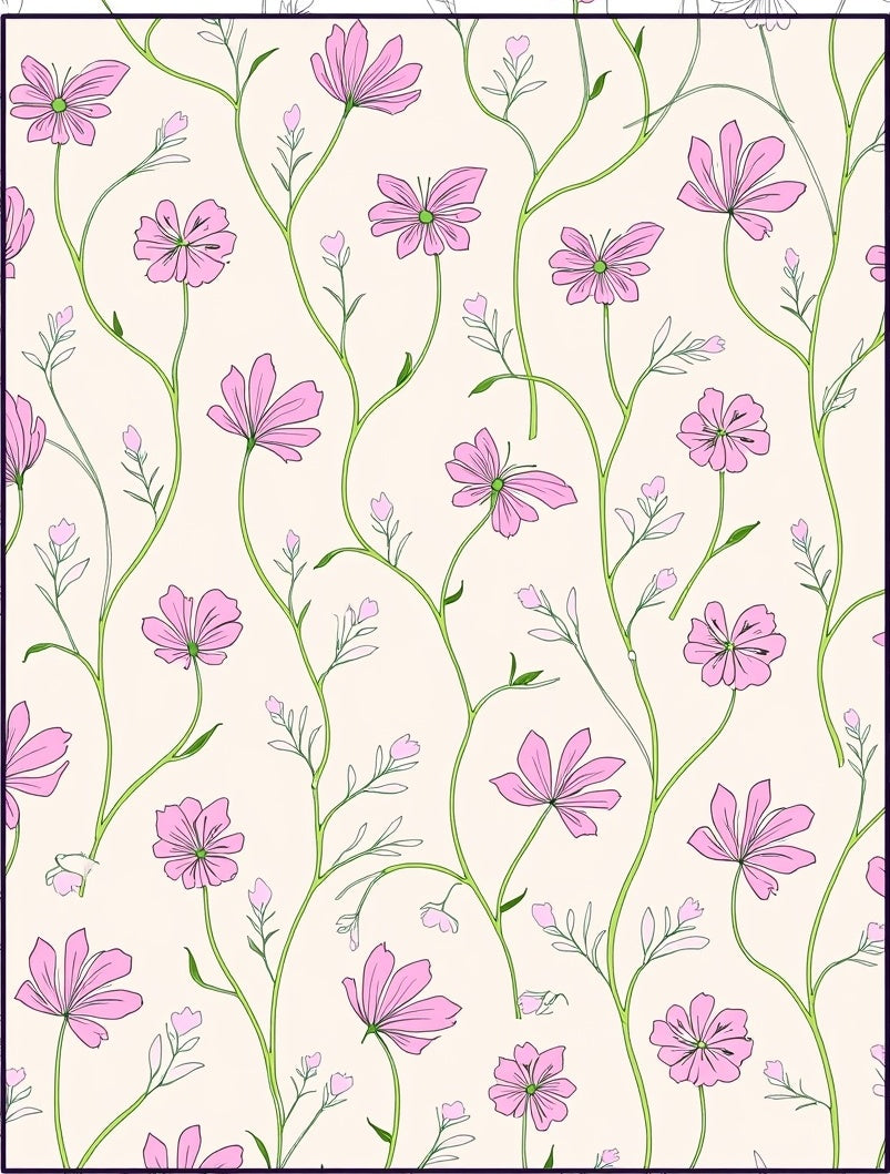 Delicate Pink Floral Vine Pattern Rug