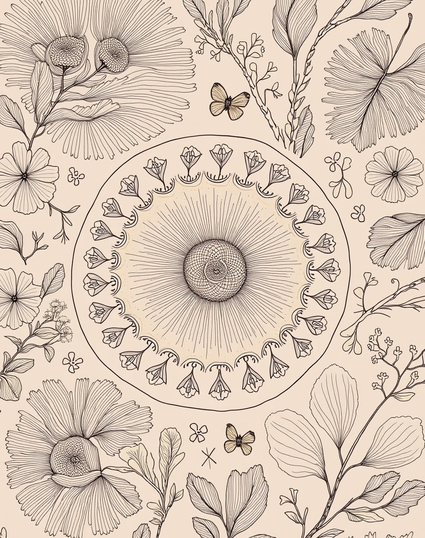 Botanical Illustration Mandala With Butterflies Rug