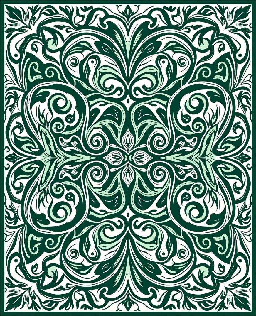 Emerald Botanical Swirl Scroll Rug