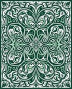 Emerald Botanical Swirl Scroll Rug
