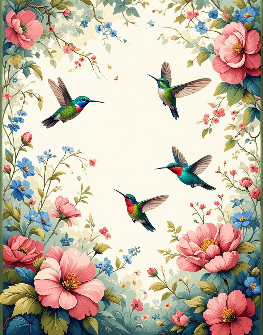 Hummingbird Floral Garden Art Rug
