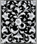 Black White Floral Acanthus Scroll Rug