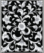 Black White Floral Acanthus Scroll Rug