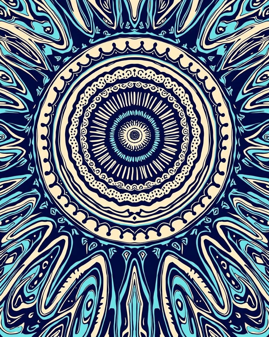 Symmetrical Aqua Swirl Mandala Pattern Rug