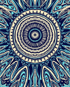 Symmetrical Aqua Swirl Mandala Pattern Rug