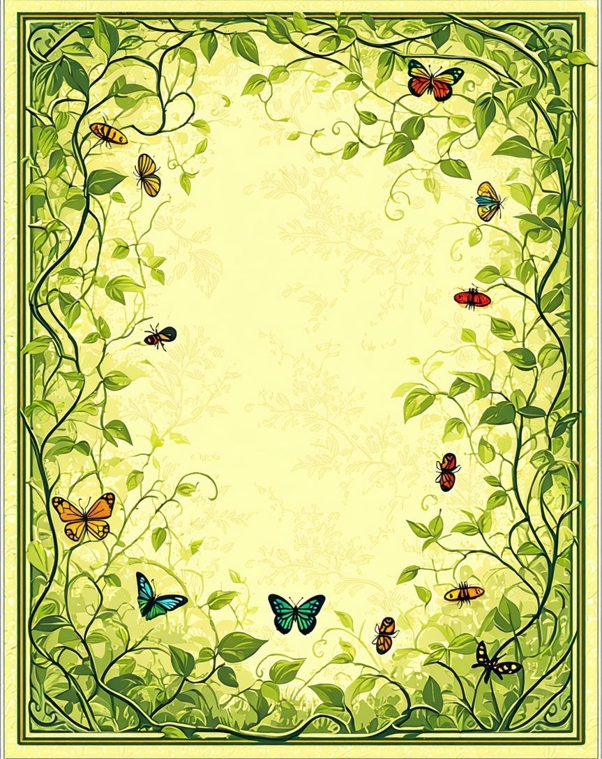Lush Garden Butterflies Vines Floral Rug